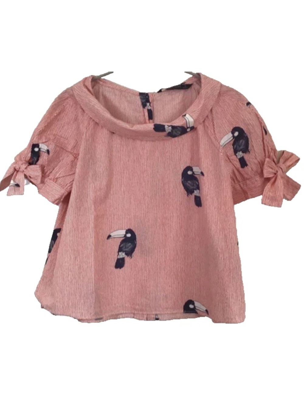Zara Blouse Top Women's Size Medium Striped Parrot Novelty Print Retro Cropped - Picture 2 of 11